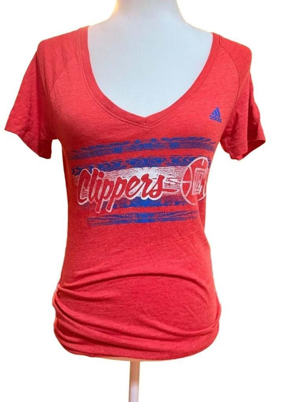 Adidas Los Angeles Clippers V-Neck T-Shirt Red Heathered